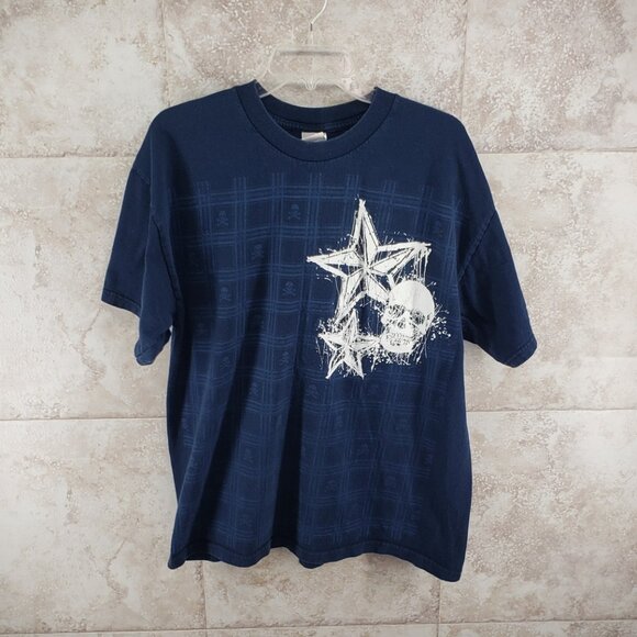 Blue Crew Neck Graphic Short Sleeve Skulls Stars Tennessee River T Shirt Sz XL - Picture 1 of 5